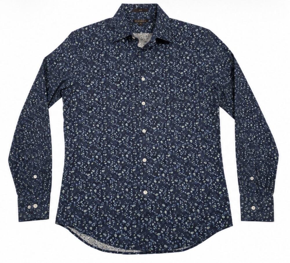 Banana Republic Men’s M Slim Fit Floral Button Up Shirt Navy Blue Non Iron